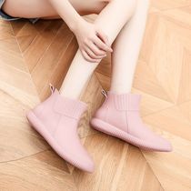 Day Series Fashion Rain Shoes Women Plus Suede Short Drum Warm Rain Boots Low Helps Water Shoes Kitchen Waterproof Anti Slip Car Wash Rubber Shoes Winter