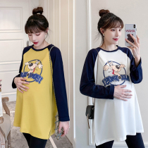 Plus fat plus size pregnant women cotton jacket spring and autumn long sleeve pregnant belly t-shirt two-piece loose 200kg