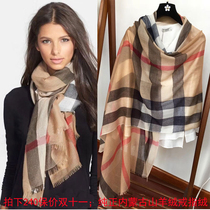 European and American foreign trade original single big brand thin Joker plaid cashmere scarf women shawl dual-purpose ring Velvet 400