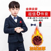 Childrens suit plus velvet autumn and winter handsome boy flower boy flower boy suit dress small boy suit British three-piece set