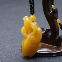 Golden silk jade Topaz Old scalper Zodiac cow pendant Three-dimensional carving of the year of life pendant mens hand play piece text play