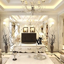 European art mirror glass Guest restaurant TV long diamond gray tea black silver mirror entrance simple background wall