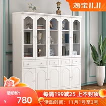 Korean bookcase floor floor with glass door simple modern solid wood drawer bookcase Mediterranean two or three door bookshelf combination