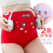 Red pregnant womans underwear pure cotton progestation in late marriage cartoon Pregnancy Brides underwear This life is born with a high waist