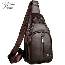 New Kangaroo Mens bag chest bag male leather casual shoulder shoulder bag tide large capacity backpack head layer cowhide