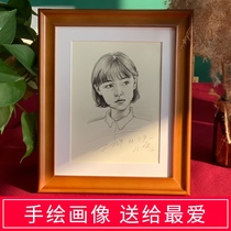 Sketch portrait custom sketch portrait pure hand-painted Photo generation portrait painting table setting photo frame birthday gift line drawing