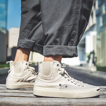 High Help Canvas Shoes Mens New Summer Tide 100 Lap Breathable Casual Shoes Low Mid help genuine leather Han version Slide Board Shoes