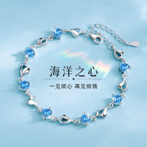 Blue Crystal Bracelet girl pure silver female minimal wear 520 Valentines birthday present to girlfriends wife