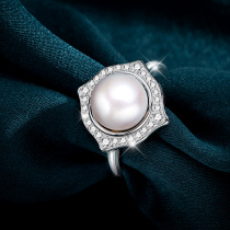 Pearl ring mothers 925 sterling silver Korean version of fashion personality opening ring three-piece set birthday gift