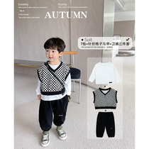 Boys suit 2021 Autumn New Korean baby Foreign style casual three-piece set small children handsome jacket pants