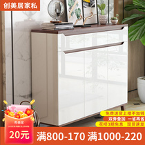 Entry-level modern minimalist shoe cabinet home door pure solid wood legs living room porch storage balcony large-capacity lockers
