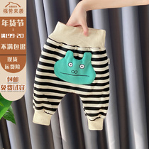 Baby big pp pants autumn and winter plus velvet one year old baby cotton pants high waist belly pants baby pants Korean thick