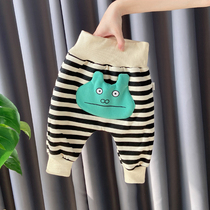 Baby large PP pants autumn winter plus suede one year old baby cotton pants high waist and underpants baby feet pants Korean version thickened