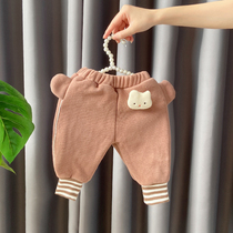 Baby large PP pants autumn winter plus suede cotton trousers thickened and warm integrated suede outside wearing small-footed pants one year old winter clothing
