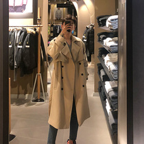 High-end Korean mens windbreaker long loose handsome over the knee British student coat spring and autumn Japanese coat