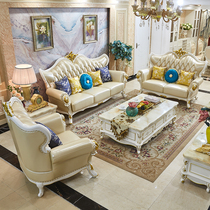 Eurostyle solid wood sofa 123 Composition Living room Cosmetic Modern Lavish Villa Genuine Leather Furniture Leather