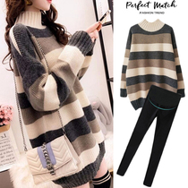 New Autumn Dress Pregnancy Maternity Dress Winter Style Suit Big Code Spring Autumn fur coat with long section Striped Knitted Dress Blouse