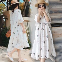 Maternity summer suit fashion net red new summer two-piece dress top mid-length summer dress