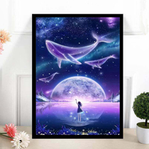 Diamond painting 2021 new full diamond beautiful starry sky cartoon whale childrens stickers diamond cross stitch girl bedroom small