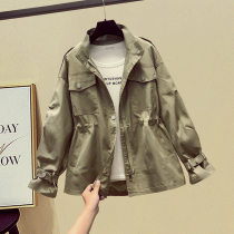 South Koreas small subwind clothes womens spring autumn new loose display slim Han version drawing rope to collect waist tooling 100 lap casual jacket