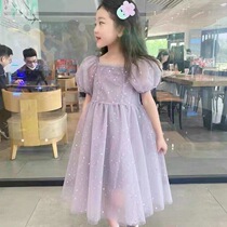 Girls Dress Summer Dress 2021 New Childrens Fairy Princess Long Dress Purple Little Girl Tone Dress