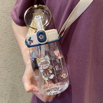 Childrens water cup Summer baby straw cup Out of the strap drop-proof kettle Cute girl kindergarten drinking cup