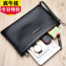 (headlayer cow leather) mens handbag genuine leather large capacity hand holding bag soft cow leather envelope bag casual hand grip bag man