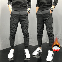 Winter down pants mens outdoor warm wear slim duck velvet pants black Korean trend Joker casual trousers