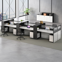 Office desk Office 4 people staff table and chair combination Simple modern white fight black screen table 6 artificial positions with cabinet