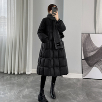 2021 New Women's Winter Skinny Medium and Long Down Jacket Women's Black V-Collar Knee White Duck Down Jacket Thickened