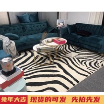 Nordic black and white carpet thickened mousse velvet living room blanket ins coffee table blanket simple modern zebra houndstooth carpet