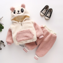 Girls set Winter new childrens clothing cartoon panda cute ears hooded sweater casual trousers two-piece set