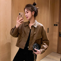 Fashion leather womens autumn 2021 new locomotive short jacket jacket retro temperament top Joker tide