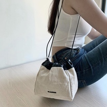 JIL SANDER MEN AND WOMEN CASUAL 100 LAP CANVAS DUMPLINGS BAG BUCKET BAG Rope Leather Bag Inclined Cross Small Cage Bag