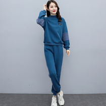 Plus velvet womens 2021 new suit winter thick stitching foreign style casual fashion sportswear two-piece set