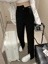 Black open fork irregular western dress pants female big code spring Fat younger sister mm pear shape slim fit slim fit straight cylinder wide leg pants