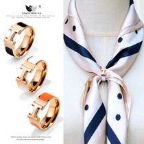 Simple and generous high-end copper rose gold enamel H silk scarf buckle Joker stewardess square scarf shawl shoulder buckle dual-use accessories