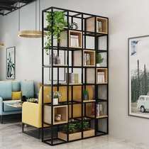 Wrought iron screen partition Multi-layer bookcase bookshelf Office storage display rack American floor-to-ceiling Industrial wind display cabinet