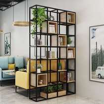 Wrought iron screen partition Multi-layer bookcase bookshelf Office storage display rack American floor-to-ceiling Industrial wind display cabinet