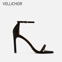 2023 new summer ins tide net red sexy stiletto high heels all-match open toe leather one-word strap sandals for women