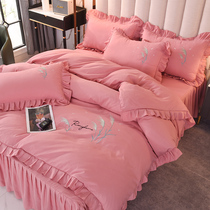 Korean high-end bed cotton New York four-piece multi-piece quilt cover new cotton princess style girl heart bed skirt