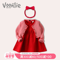  Fan Hunting childrens clothing baby girl dress Autumn little girl princess skirt red catch week baby one-year-old dress