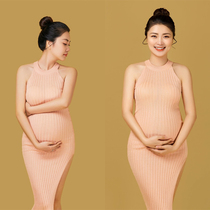2020 new Korean version themed clothing Shadow pregnant women wear knitted one-piece dress for photo clothes gestation Photography