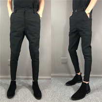 Social spirit guy tie-up pants slim casual Tide pants Net red Korean pencil pants mens suit pants