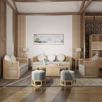New Chinese Solid Wood Sofa Composition Living Room Minjuku Leisure Clubhouse Villa Light Lavish Zen Minimalist Furniture Design
