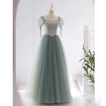 Host banquet small evening dress skirt female premium texture summer Bridesmaid dress Green Princess birthday dress summer