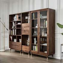 North American Black Walnuts Solid Wood Bookcase Combined Disposal Cabinet Holding Cabinet Stand Cabinet Shelves Day Style Modern Minima Glass Cabinet