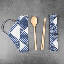 Factory direct cotton bag tableware set Canvas bag chopsticks and spoons two-piece set portable environmental protection storage 