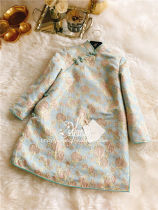 2021 autumn and winter New products Liu Yuyi same light blue rose cotton vintage Joker small padded jacket improved cheongsam women