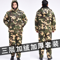 Labor insurance quilted jacket mens suit winter plus velvet thickened overalls cold storage cold-proof clothes warm cotton jacket outdoor short section